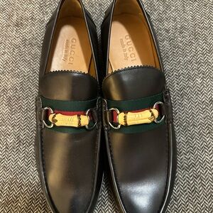 BRAND NEW Gucci Brown Leather Loafers with Bamboo Horsebit and Web